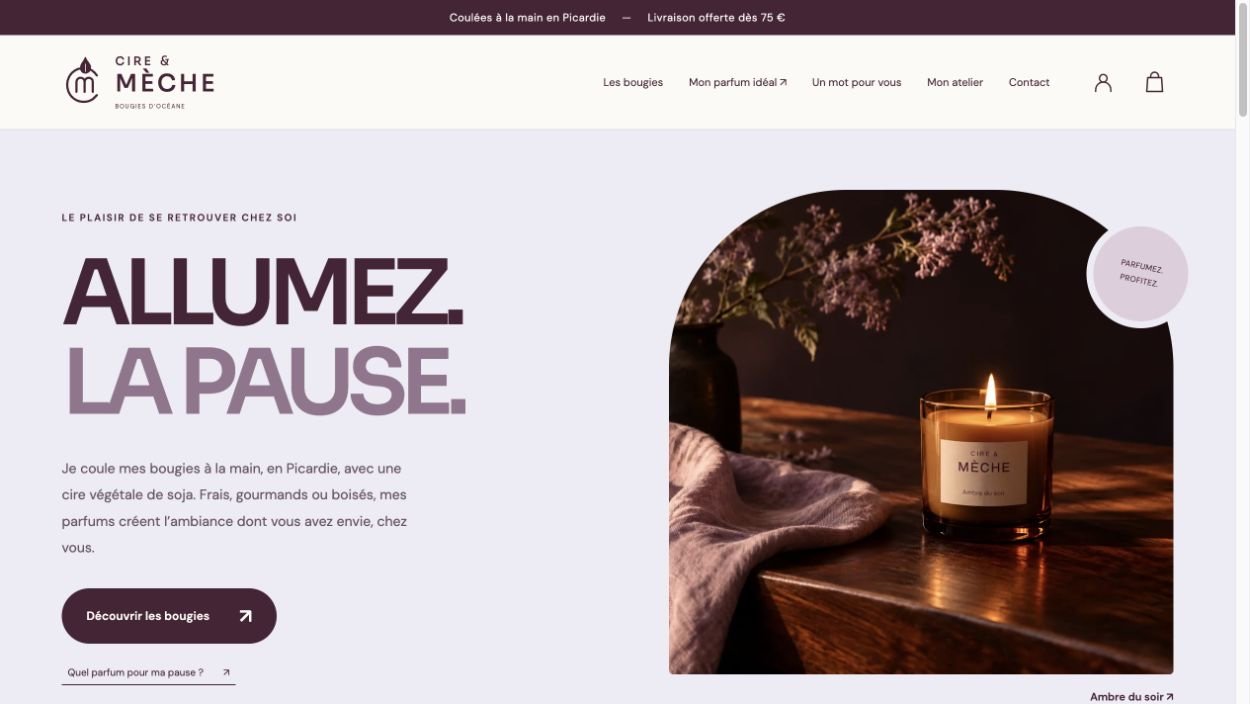 Aperçu de la page d’accueil de Cire & Mèche