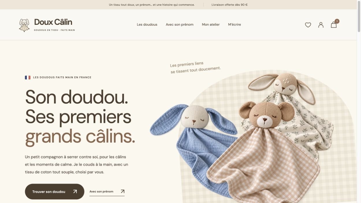 Aperçu de la page d’accueil de Doux Câlin
